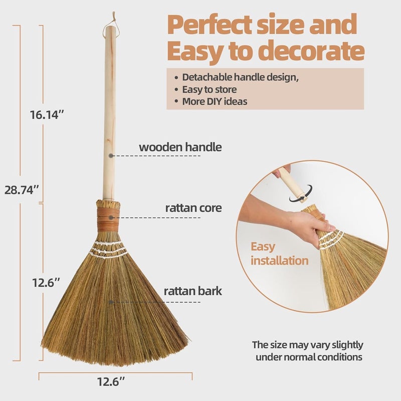 SIMER Wedding Broom for Jumping Ceremony, African American Decorative Broomstick DIY Wedding Decor, with White Roses & Babys Breath - Image 3